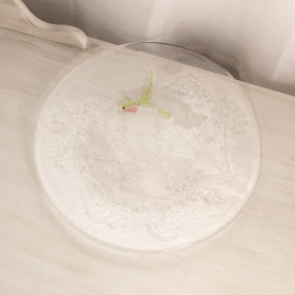 Vintage LE Smith Large Clear Glass Hummingbird Plate - Picture 1 of 4